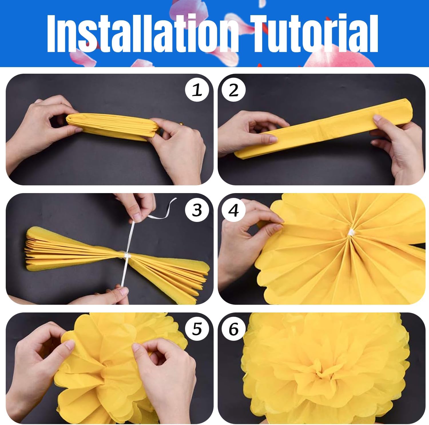 Qimoo 20pcs Sapphire Blue Paper Pom Poms Decorations, DIY Decorative Tissue Paper Pom-poms Flowers Ball for Party Wedding Outdoor Decoration