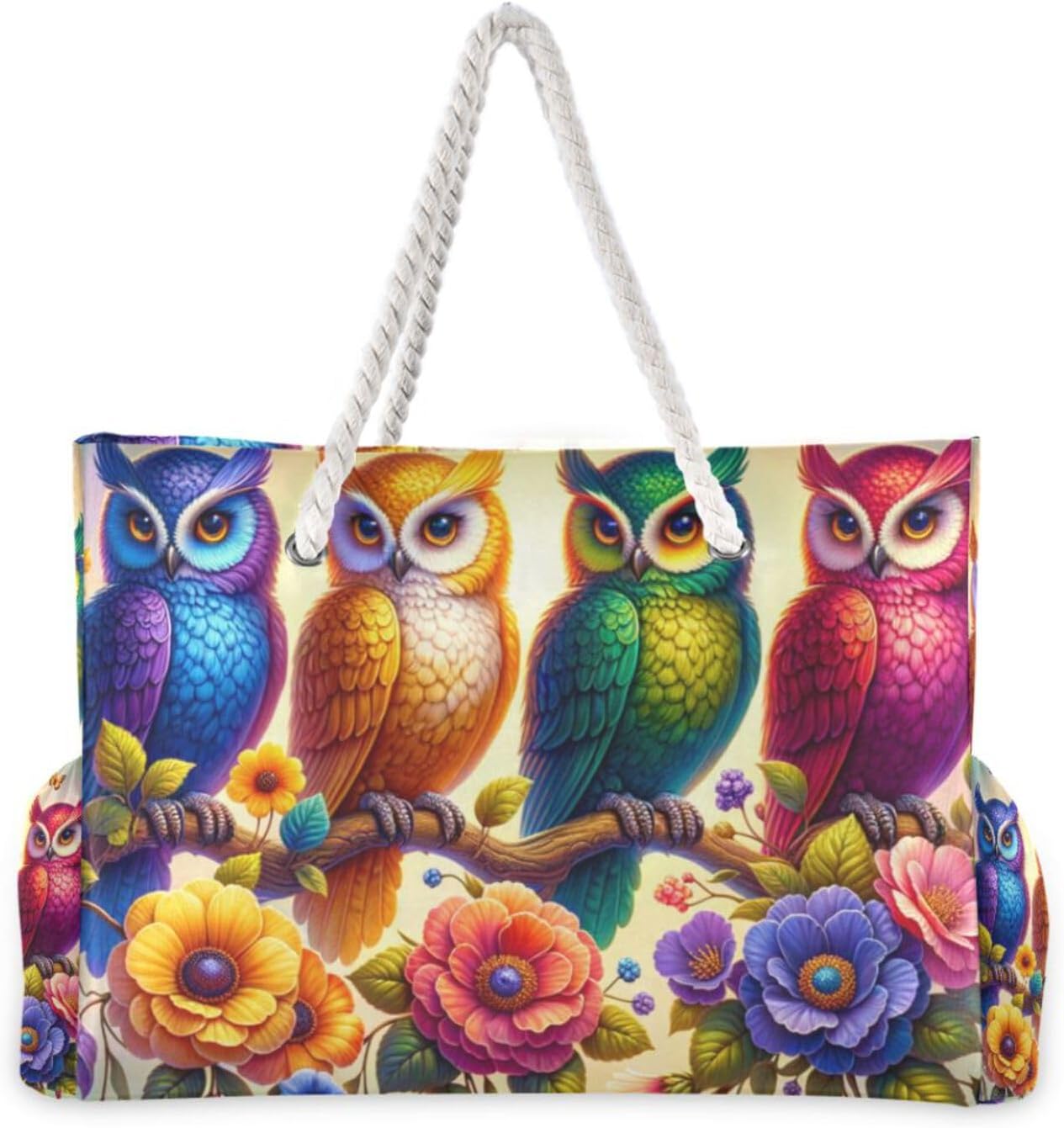 OTVEE Owl Sitting on The Branches Beach Bags for Women Ladies Large Canvas Tote Shoulder Bag Waterproof Travel Bags for Gym Swim Pool Camping