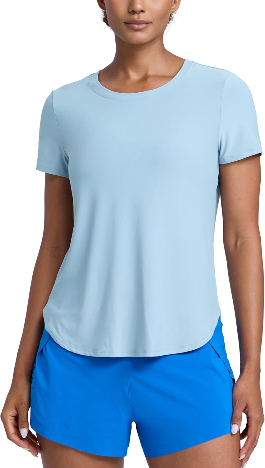 CRZ YOGA Cloudweight Workout Tops for Women Lightweight Athletic Short Sleeve Shirts Gym Running Side Slit T-Shirts