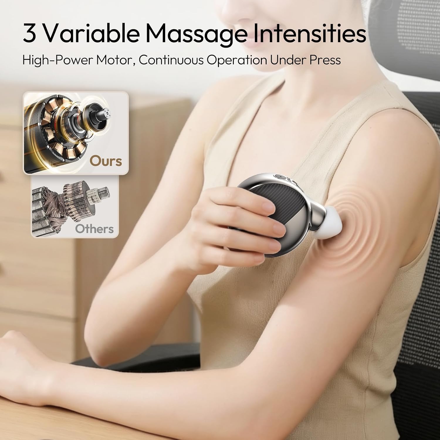Portable Massage Gun Mini with 3 Speeds and Heating Base, Carbon Fiber
