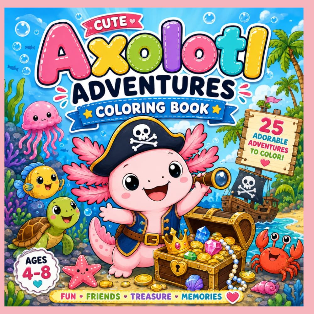 Cute Axolotl Adventures: Coloring Book