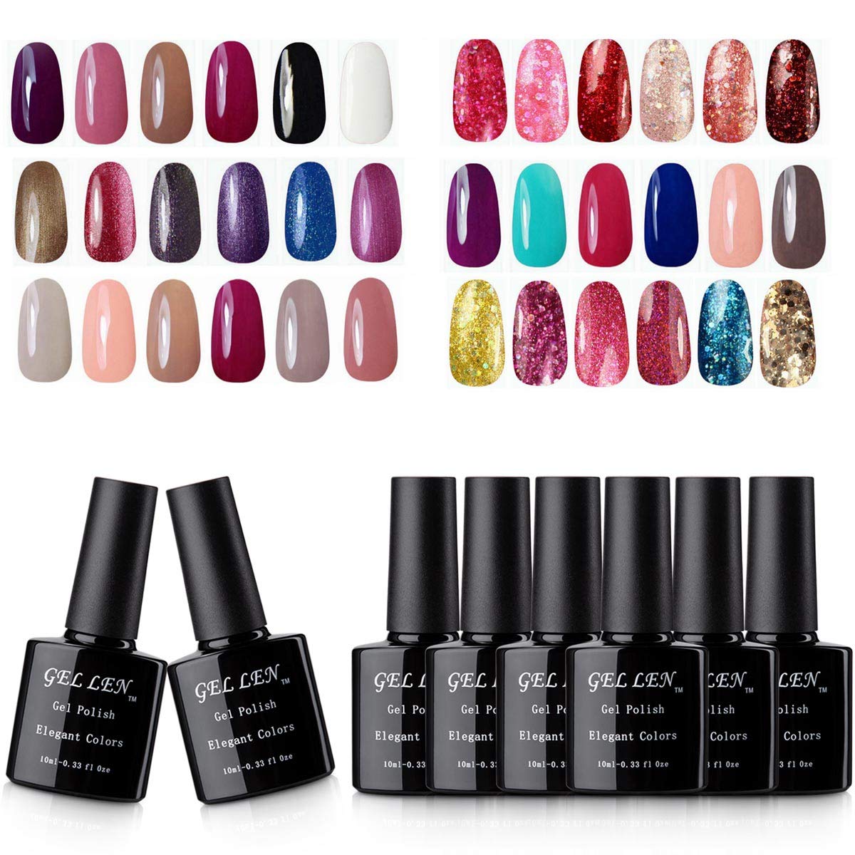 Gellen Pick Any 8 Colors Gel Nail Polish Set 300 Colors Collection Pure Shimmers Glitters Nail Gel, 10ml Nail Art Home Gel Manicure Salon Kit