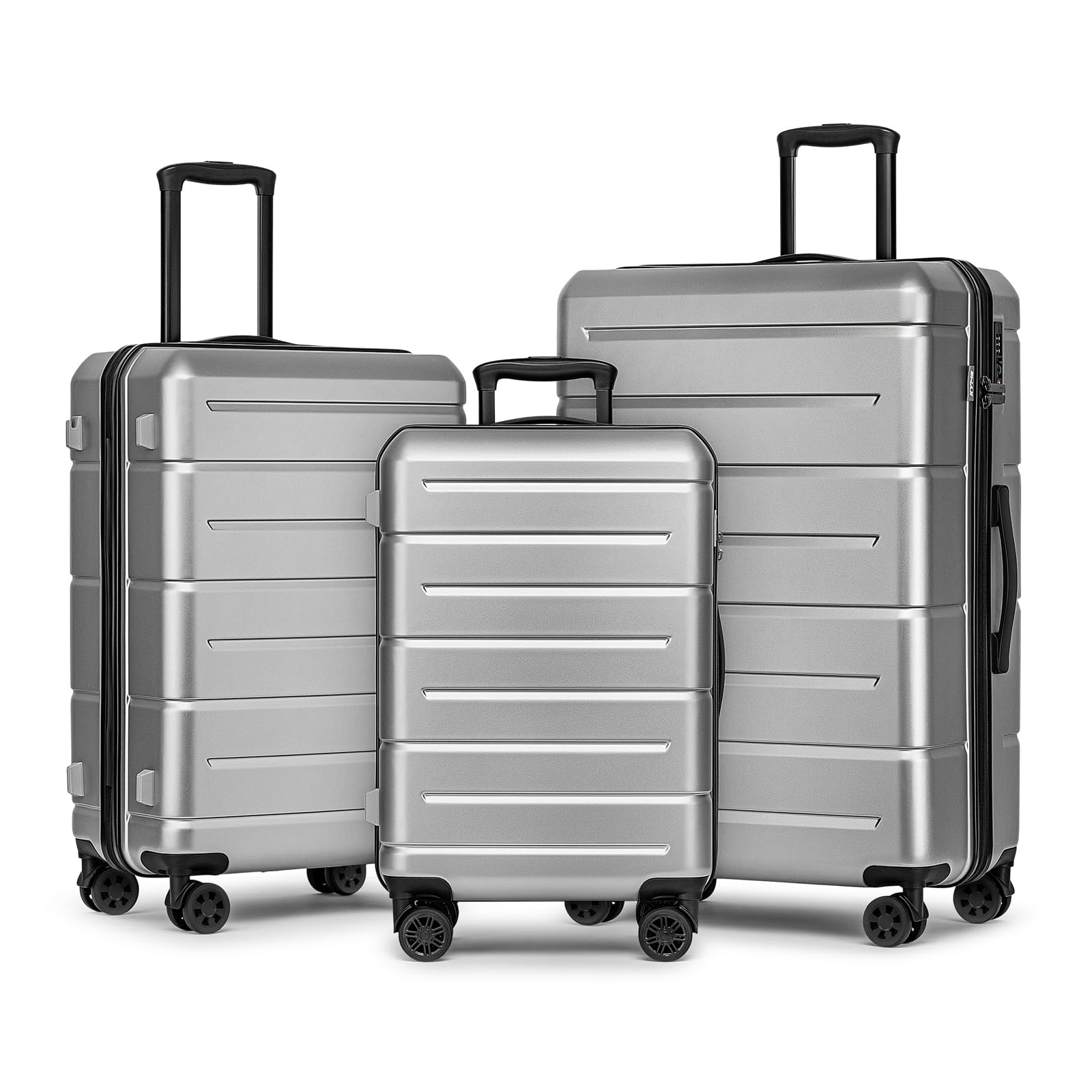 KYME Luggage Sets 3 Piece Hardshell 20"/24"/28" Suitcase with Wheels Hardside Suitcase Set with TSA Lock Large Travel Luggage Set for Women Men Silver