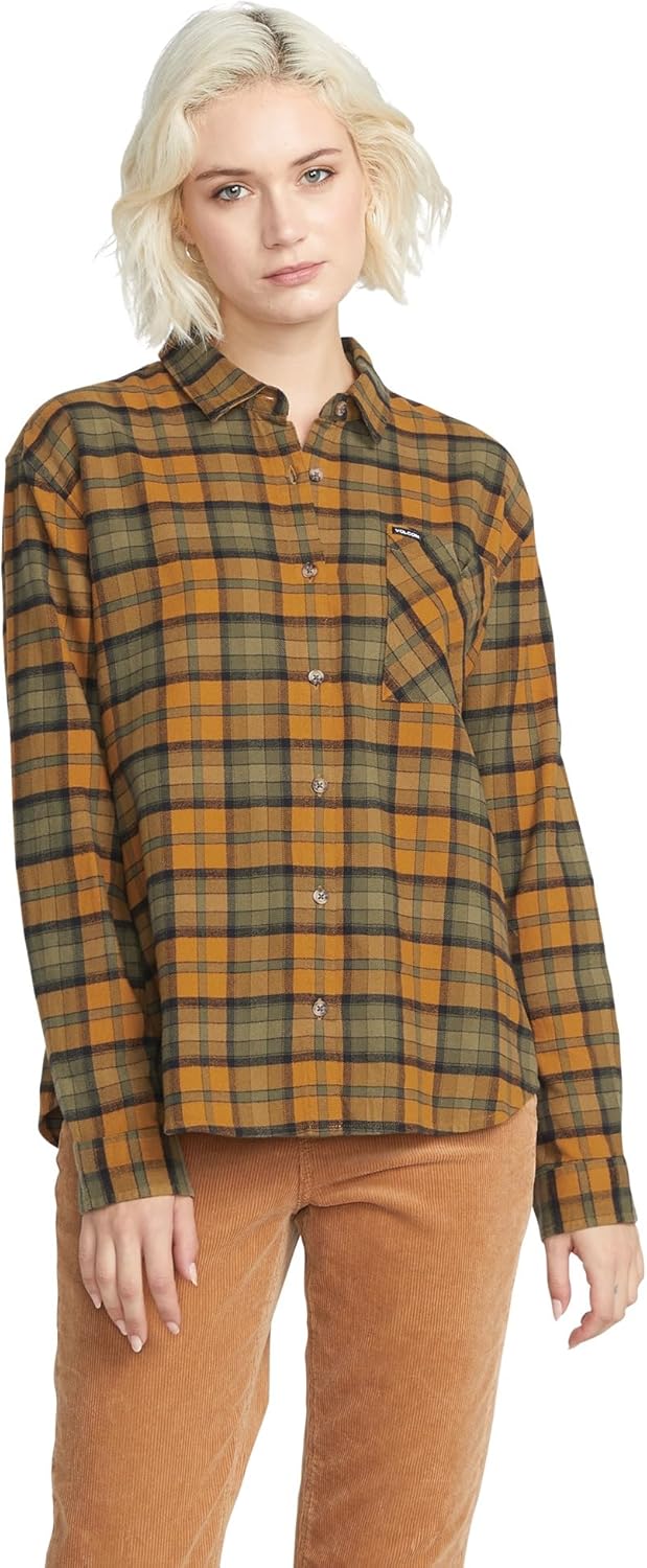 Volcom Women's Plaid to Meet U Long Sleeve Flannel Shirt