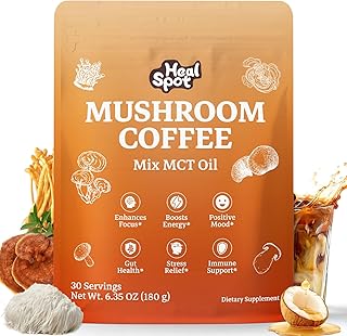 Mushroom Coffee with 13 Adaptogenic Mushrooms mix MCT Oil/B1/B2, Instant Coffee Supports Energy, Focus, Immunity, Digestion, with Lions Mane, Cordyceps, Turkey Tail Keto Friendly 30 Servings