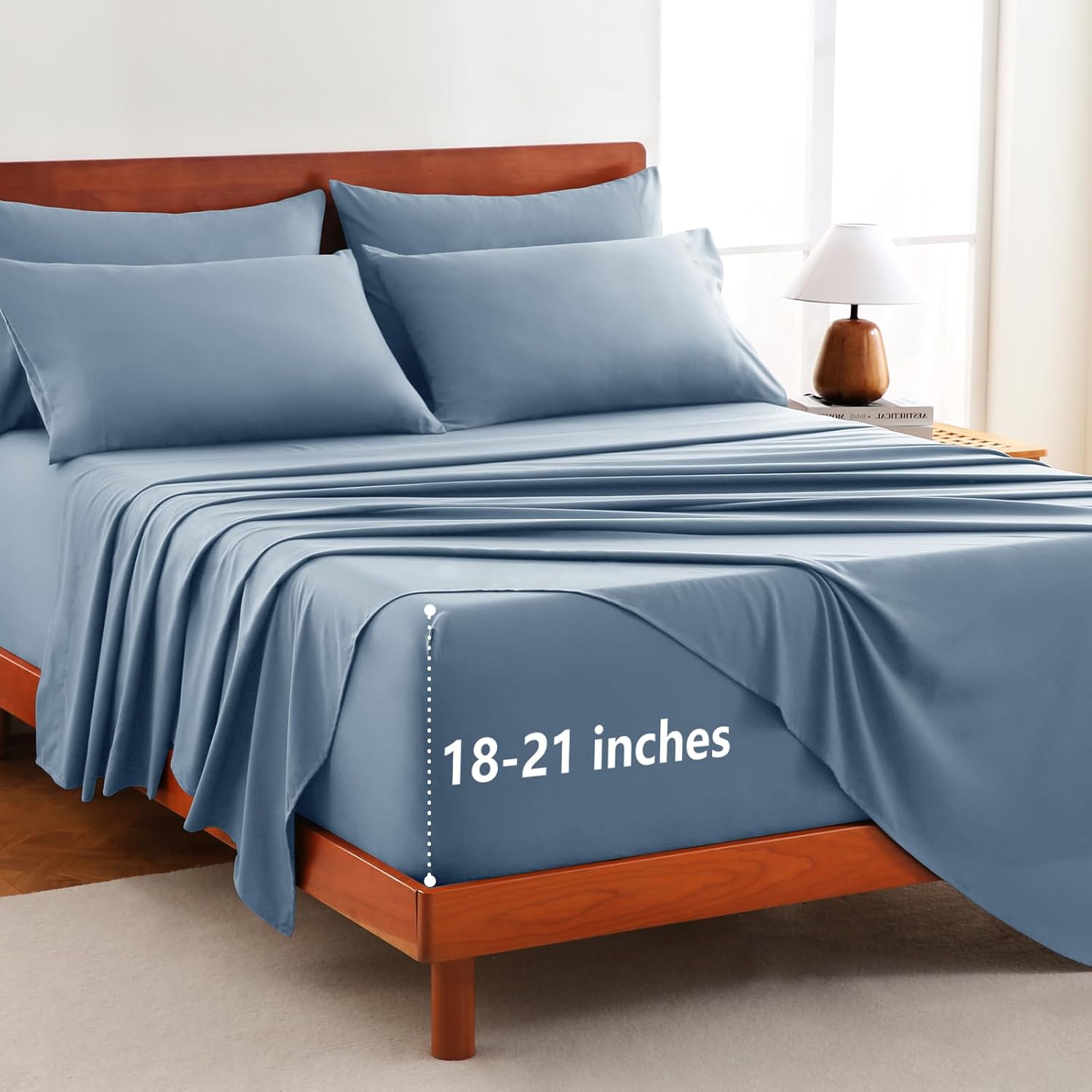 CozyLux Extra Deep Pocket Queen Sheet Set - 6 Piece Sheets Queen Size Bed Set - Fits Up to 21 inches Mattresses Queen Sheets，Breathable Queen Bed Sheets & Pillowcases - Easy & Secure Fit, Dusty Blue