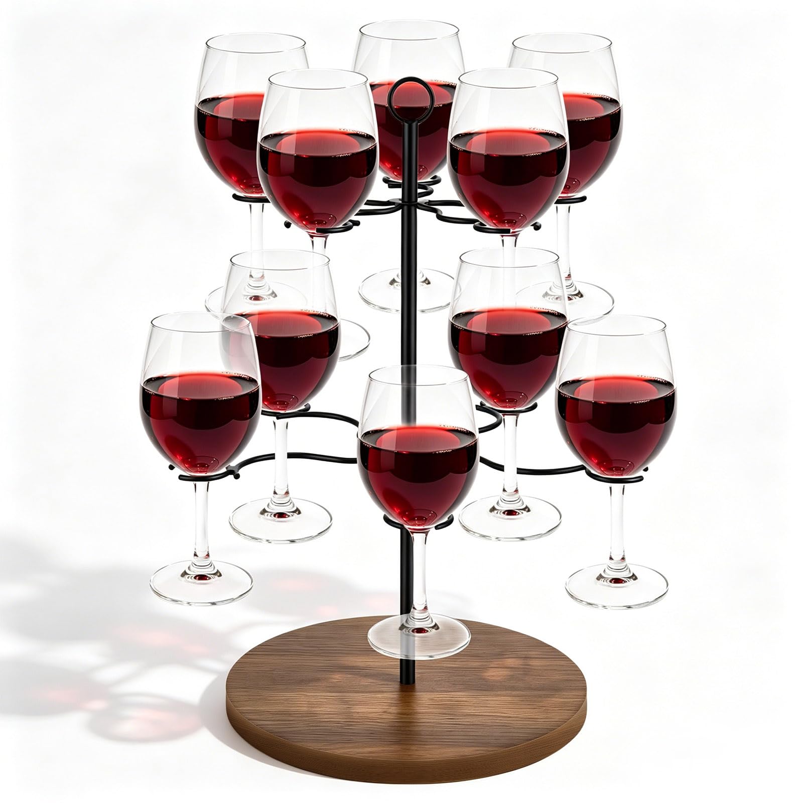 Albero da cocktail a 2 livelli, supporto per 10 bicchieri da vino in metallo, torre di champagne, porta bicchieri da piede per aperitivo, cocktail, matrimonio, compleanno, festa a casa