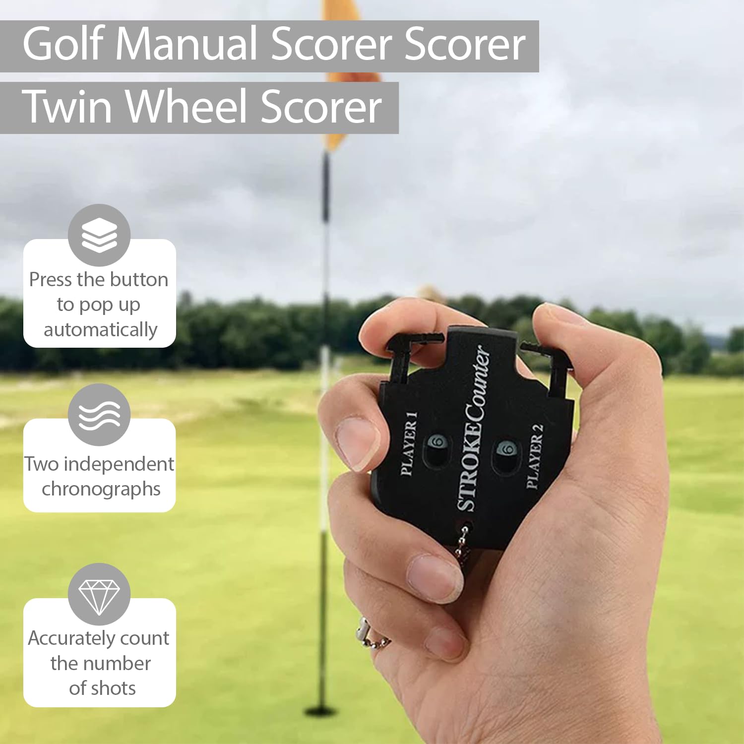 4 Pezzi Segnapunti Golf con Portachiavi, Contatore di Punteggio di Golf per 2 Giocatori, Conta Buca Golf Manuale a 2 Cifre, Compatto e Leggero, Accessori Golf da Portare su Campo da Gioco