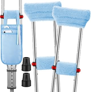 Threlaco 7 Pcs Fluffy Crutches Padding Universal Crutch Pads for Armpits and Hand Cushion Soft Fluffy Covers Accessories Crutch Covers Machine Washable Crutches Cushions Comfort for Adults(Blue)