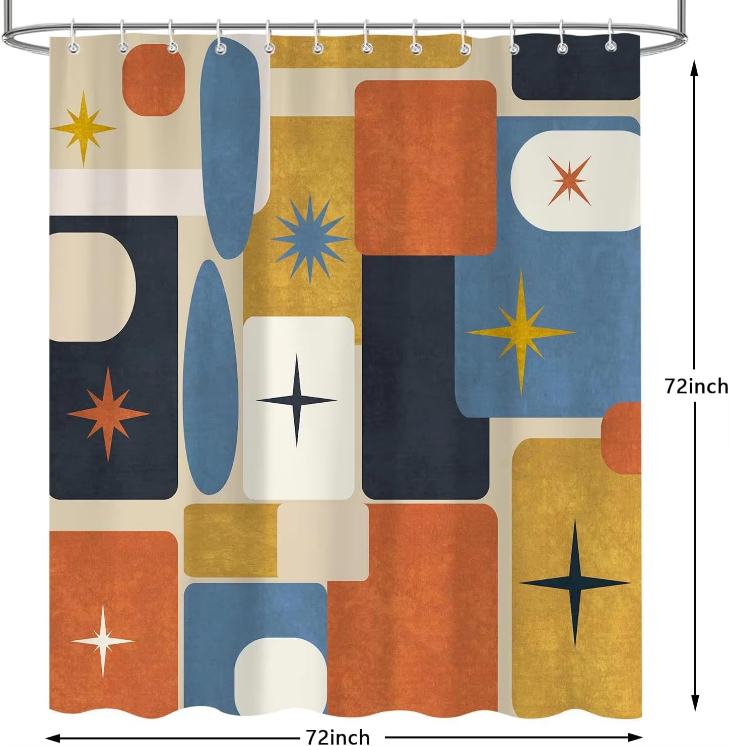 Duschvorhang 240x200 mit Geometrischem Sternenmuster im Mid-Century-Modern-Stil,Abstrakter Retro-Badezimmervorhang mit Haken,Ästhetischer,Wasserdichter Badewannenvorhang aus Polyestergewebe,Farbenfr