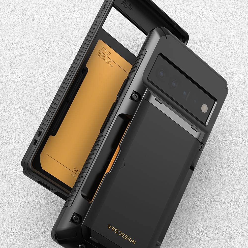 VRS DESIGN Damda Glide Pro Phone Case for Pixel 6 Pro, Sturdy Semi Auto Wallet [4 Cards] Case Compatible for Pixel 6 Pro Case (2021) Black