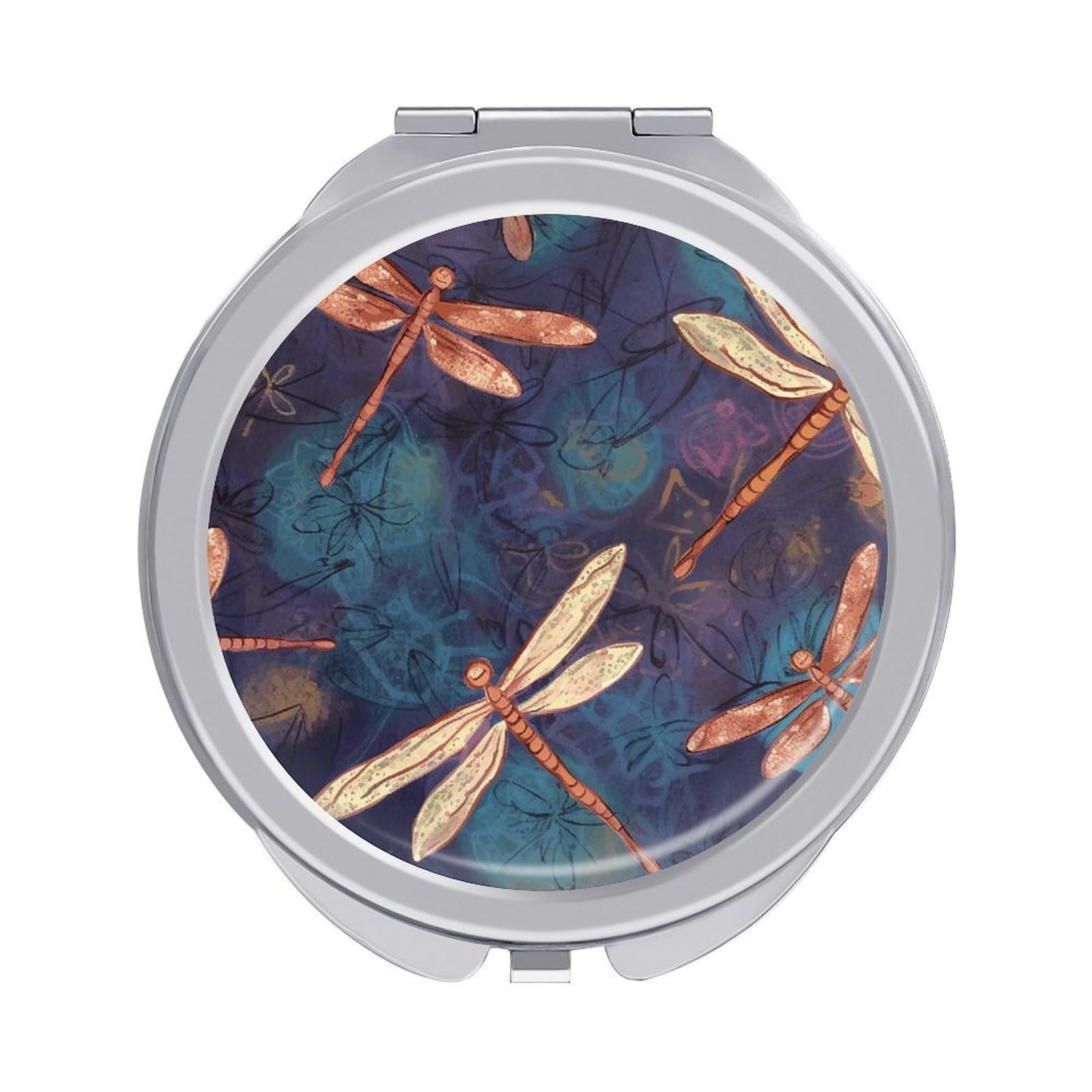 FekiLoot Hand Painted Dragonfly Travel Makeup Mirror 2 X /1 X Magnifying Slim Pocket Mirrors Compact for Purse Travel Makeup Mirrors for Pocket, Handbag, Purse Women Gift