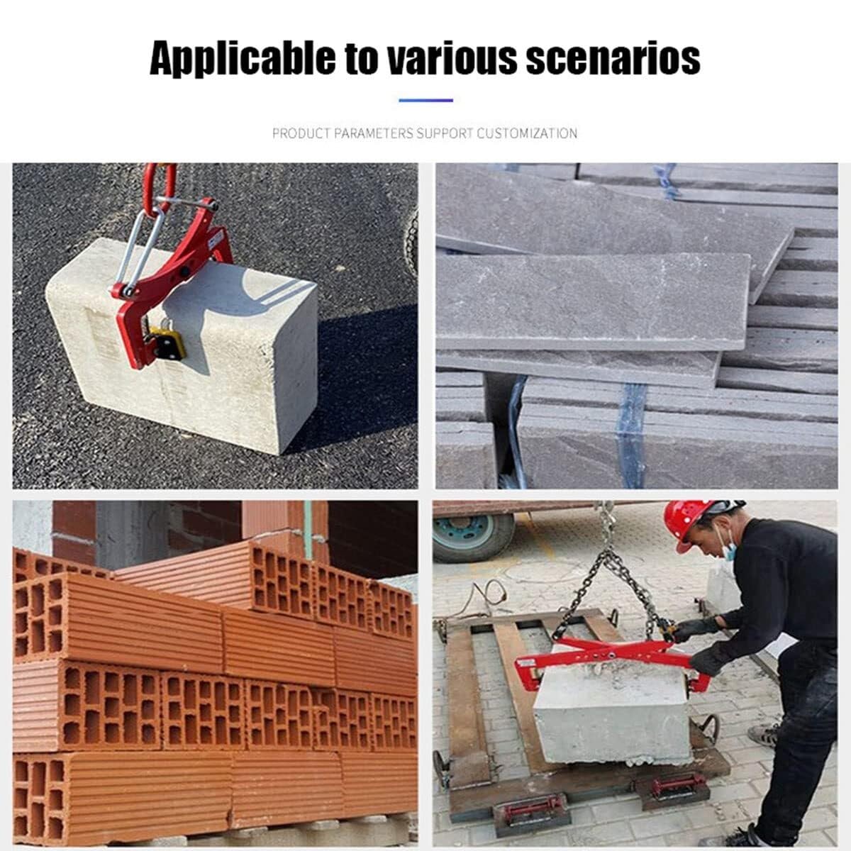 Abrazaderas verticales para elevación de piedra con almohadillas antideslizantes para una manipulación segura de granito y piedra - Ideales para trabajos de construcción y albañilería (Un color,
