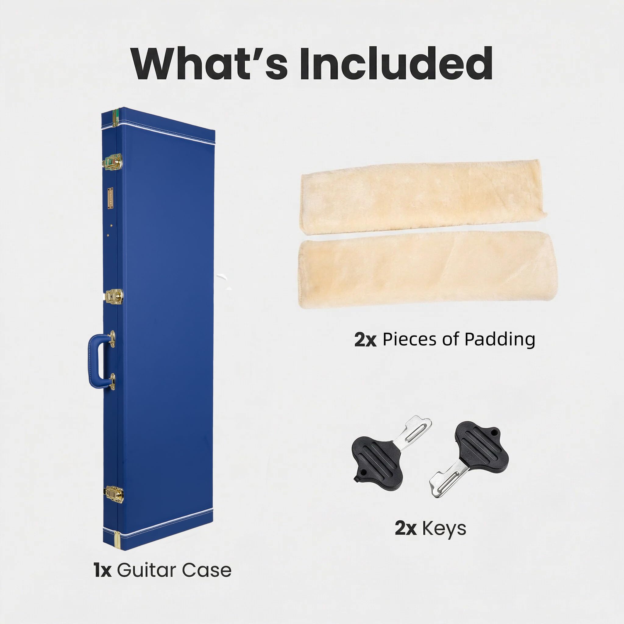 Crossrock Designer Series - Funda de Madera para Guitarras eléctricas Estilo Jazzmaster/Jaguar, Cerradura de Seguridad, Patas de Metal, Espacio de Almacenamiento, Azul Vibrante (CRW520JMVB), Azul