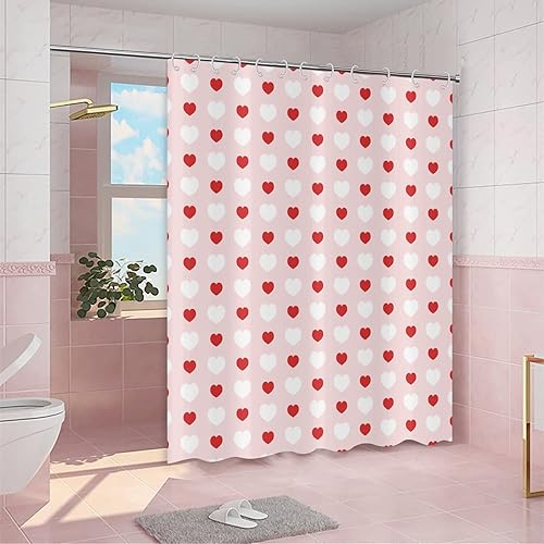 Miniatura 2 de GCIREC Cortina de ducha para el día de San Valentín, parte inferior con peso, diseño de amor romántico rosa y rojo, cortina de baño de tela de