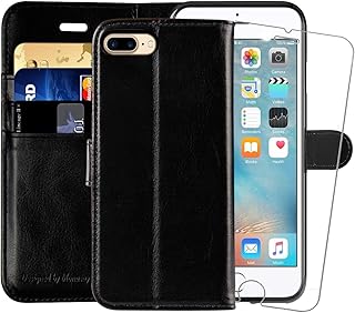 0MONASAY iPhone 8 Plus Wallet Case, iPhone 7 Plus Case, [Glass Screen Protector][RFID Blocking] Flip Folio Leather Cell Phone Cover with Credit Card Holder for Apple iPhone 7 Plus/8 Plus,5.5 inch