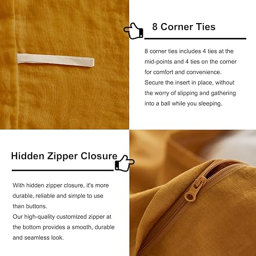 Miniatura 4 de TOSMO Juego de funda de edredón de lino, 100% lino francés natural, juego de 3 piezas, suave y transpirable para personas que duermen con calor, 1