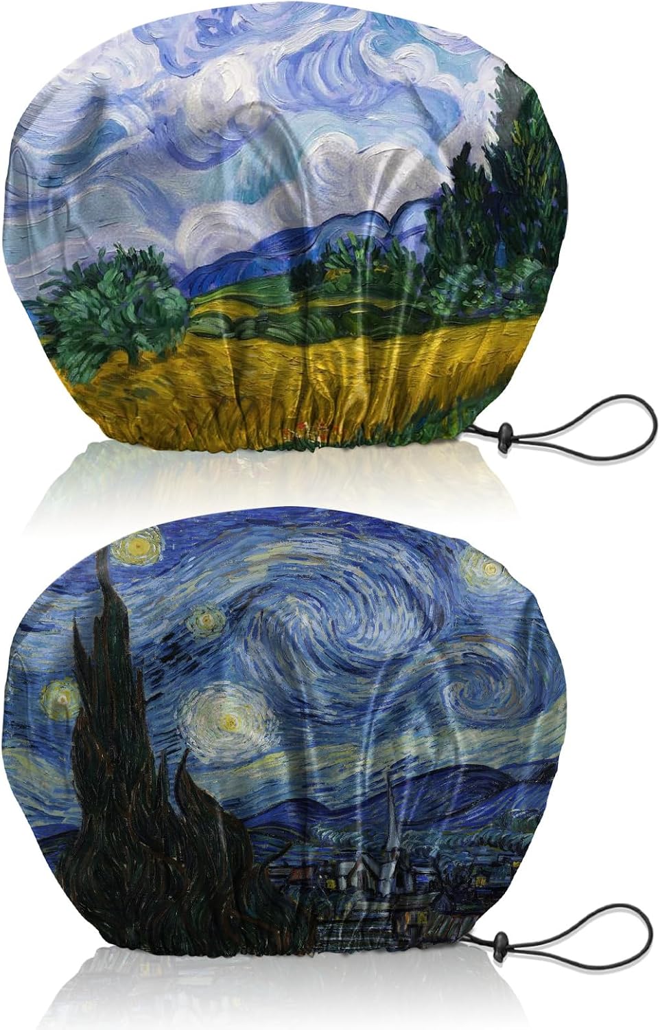 2 PCS Shower Cap Reusable Waterproof Double Layer Elastic Adjustable Hair Bath Caps for Girls Women Cute Aesthetic-Green Blue