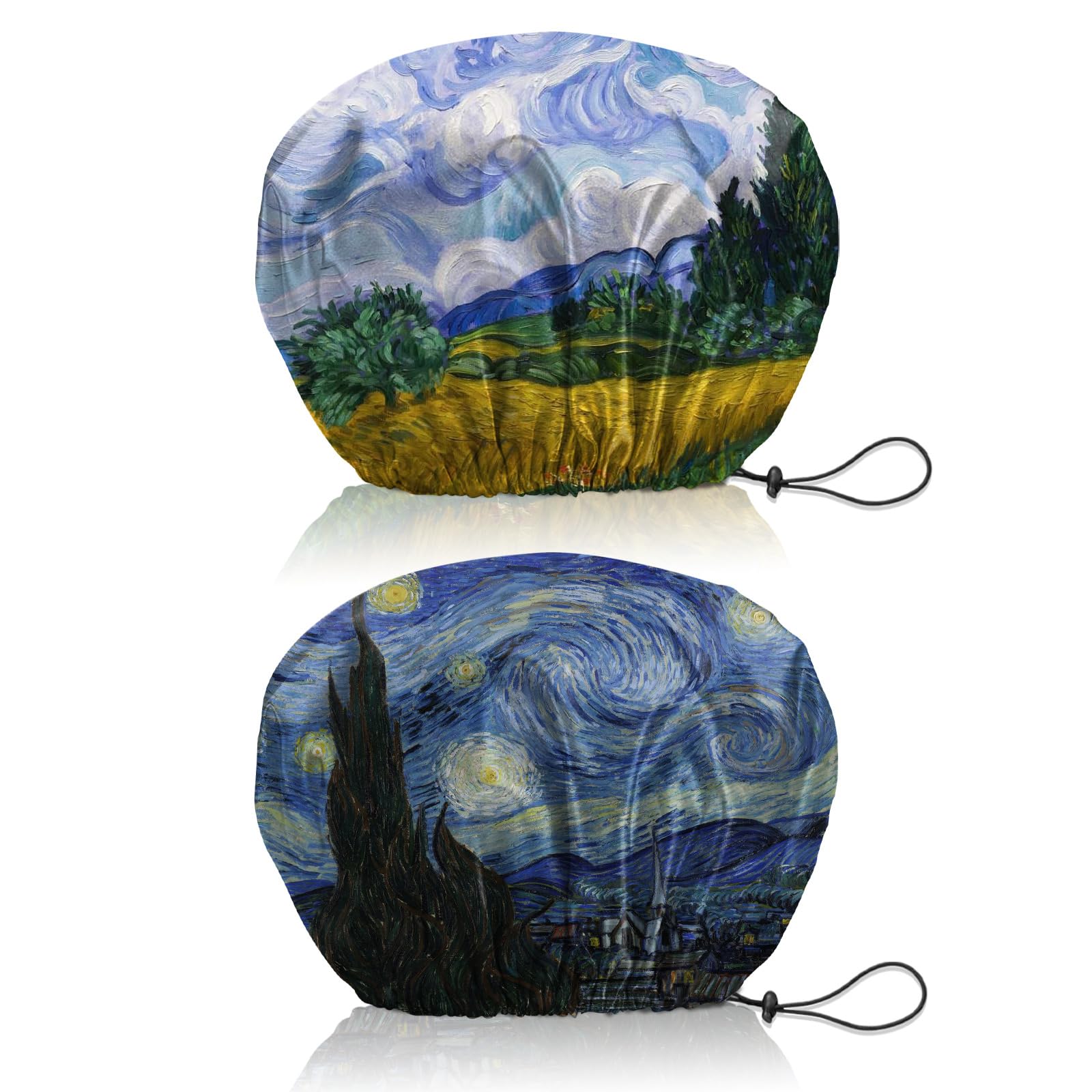 BHAHB 2 PCS Shower Cap Reusable Waterproof Double Layer Elastic Adjustable Hair Bath Caps Cute Aesthetic for Women Girls (V4-Green Blue)