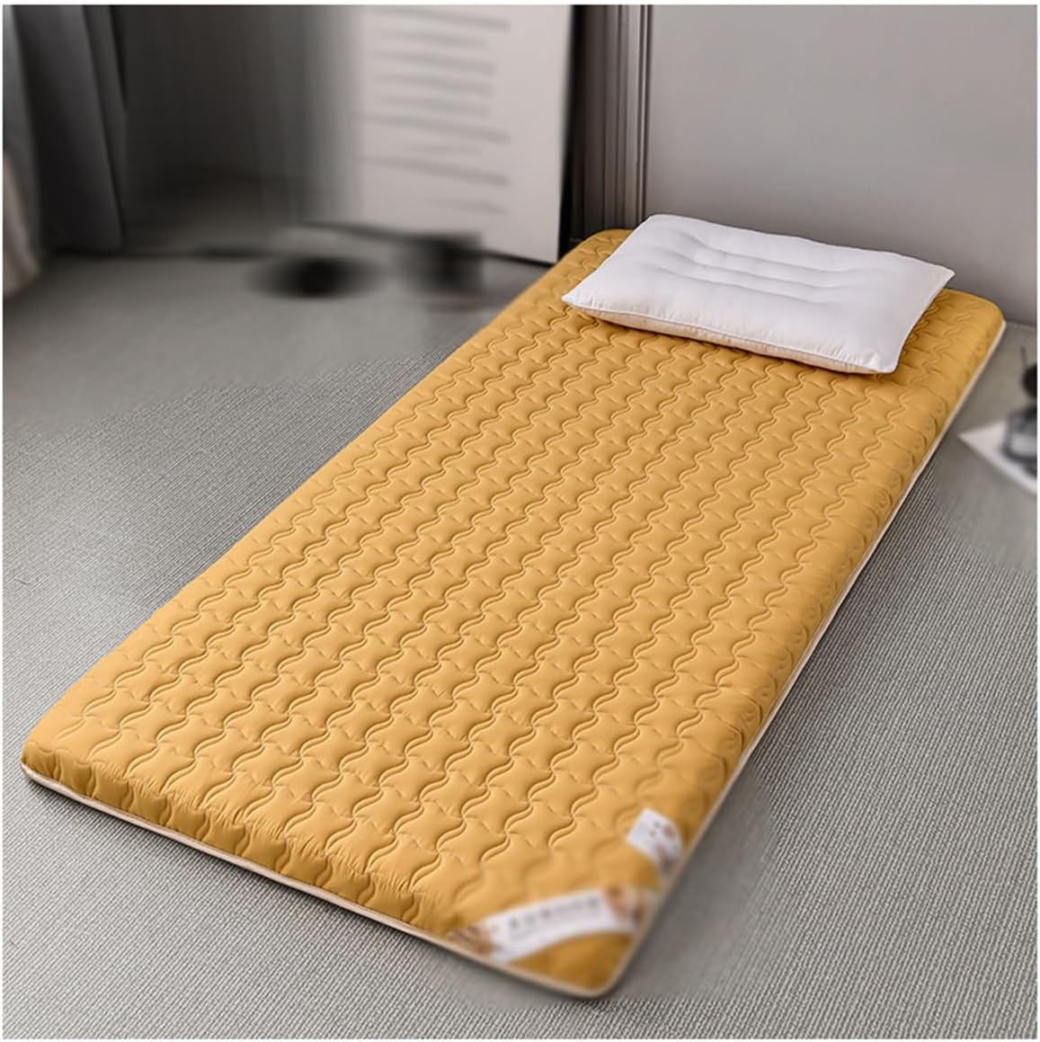 Japanese Floor Futon Mattress Breathable Tatami Roll Mat Portable Sleeping Mattresses for Dormitory Indoor Outdoor(Yellow,0.9 * 2.0m)