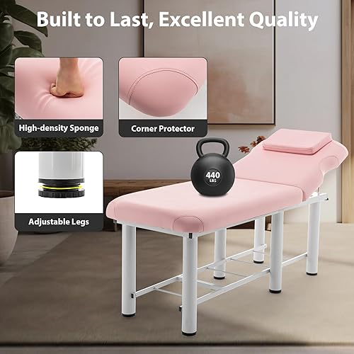 Miniatura 4 de Mesa de masaje profesional con respaldo ajustable, espuma viscoelástica, marco de metal, piel sintética, cama facial de spa para salón, peluquería y