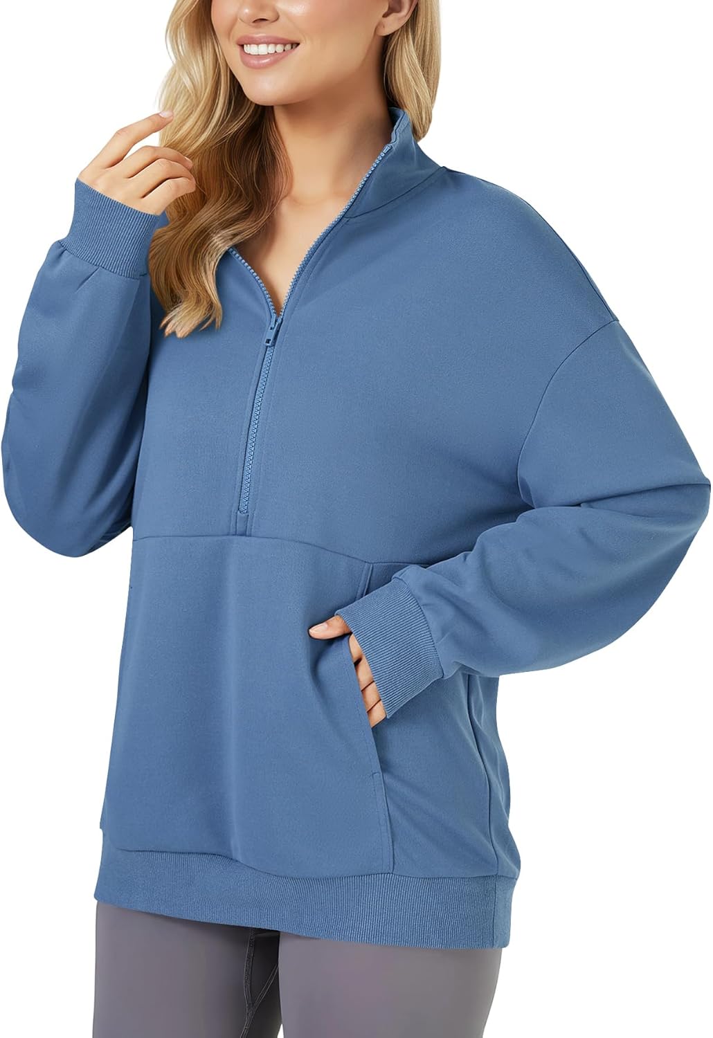 LYANER Women's Half Zip Long Sleeve Hoodies Sweatshirt with Pockets Pullover Top - Image 2