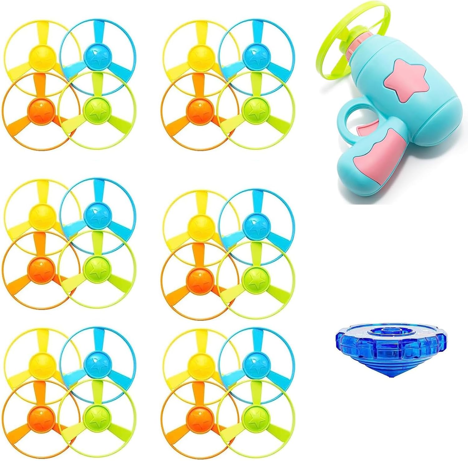 27 Piece Cat Fetch Toys, Interactive Flying Cat Toy with 25 Flying Propellers,1 Spinning Tops, Dog Cat Pet Tracks Chasing Toy for Cats (Blue)