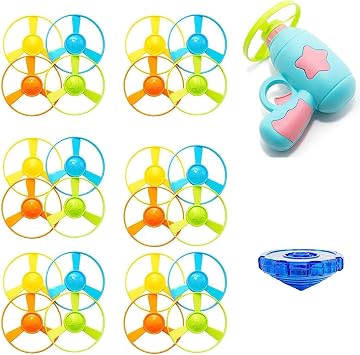 27 Piece Cat Fetch Toys, Interactive Flying Cat Toy with 25 Flying Propellers,1 Spinning Tops, Dog Cat Pet Tracks Chasing Toy for Cats Blue