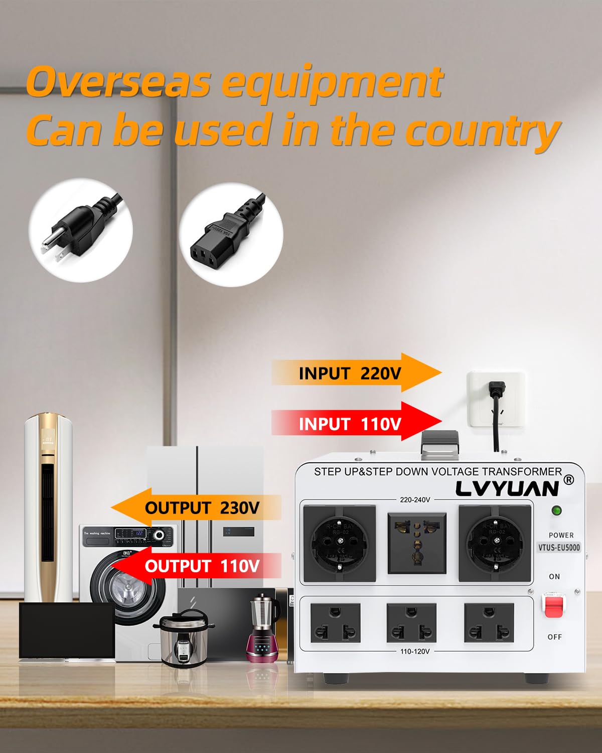 LVYUAN Trasformatore di tensione da 5000 W, convertitore di potenza Step Up da 110 V a 220 V, Step Down da 220 V a 110 V, 110/120 Volt - 220/240 Volt