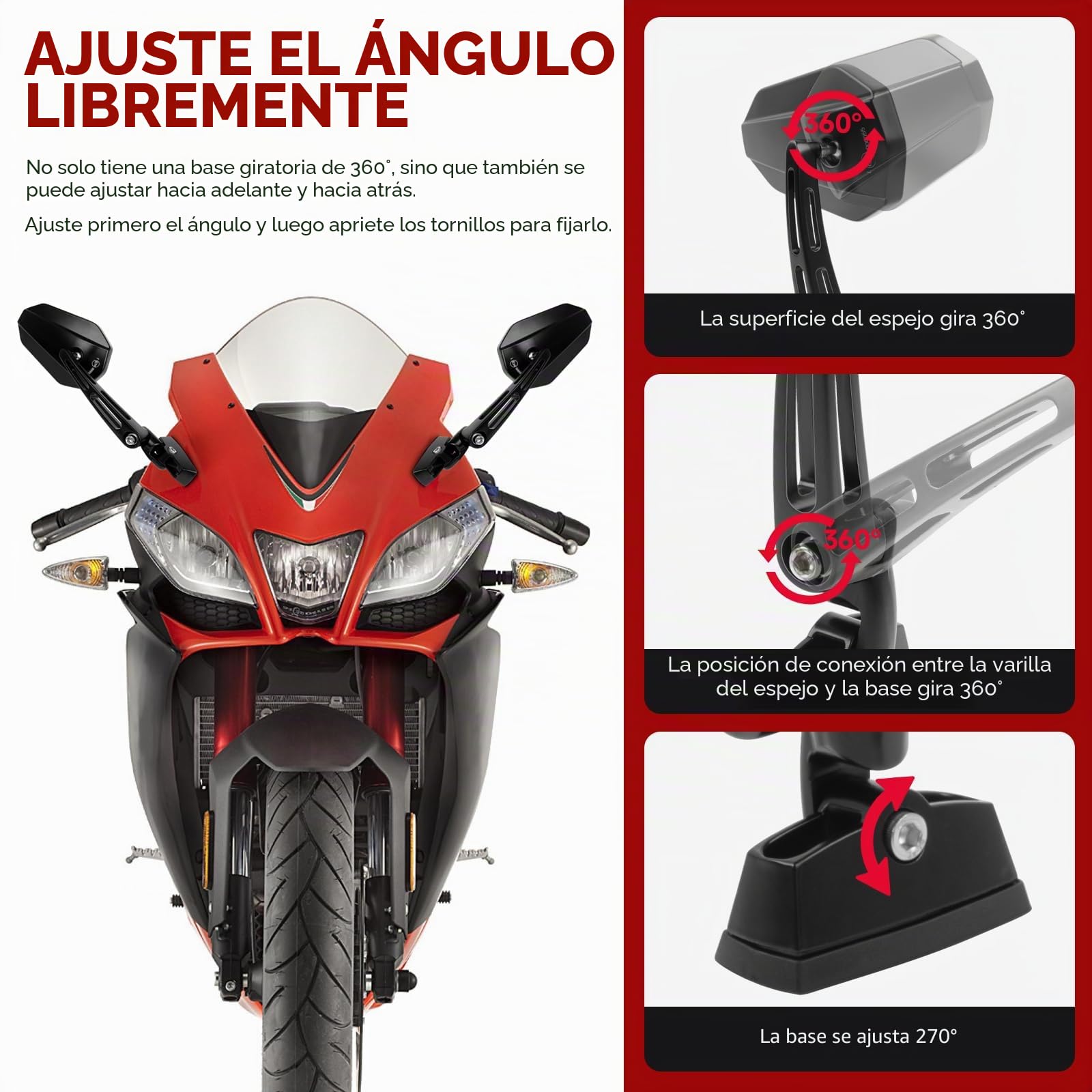 DREAMIZER Espejos Retrovisores Racing para Motocicletas Compatibles con Honda CBR600RR CBR1000RR CBR500R CBR300R Suzuki Hayabusa GSXR 600 750 1000 Yamaha YZF R1 R6 R6S FZ6R Kawasaki ZX6R ZX10R