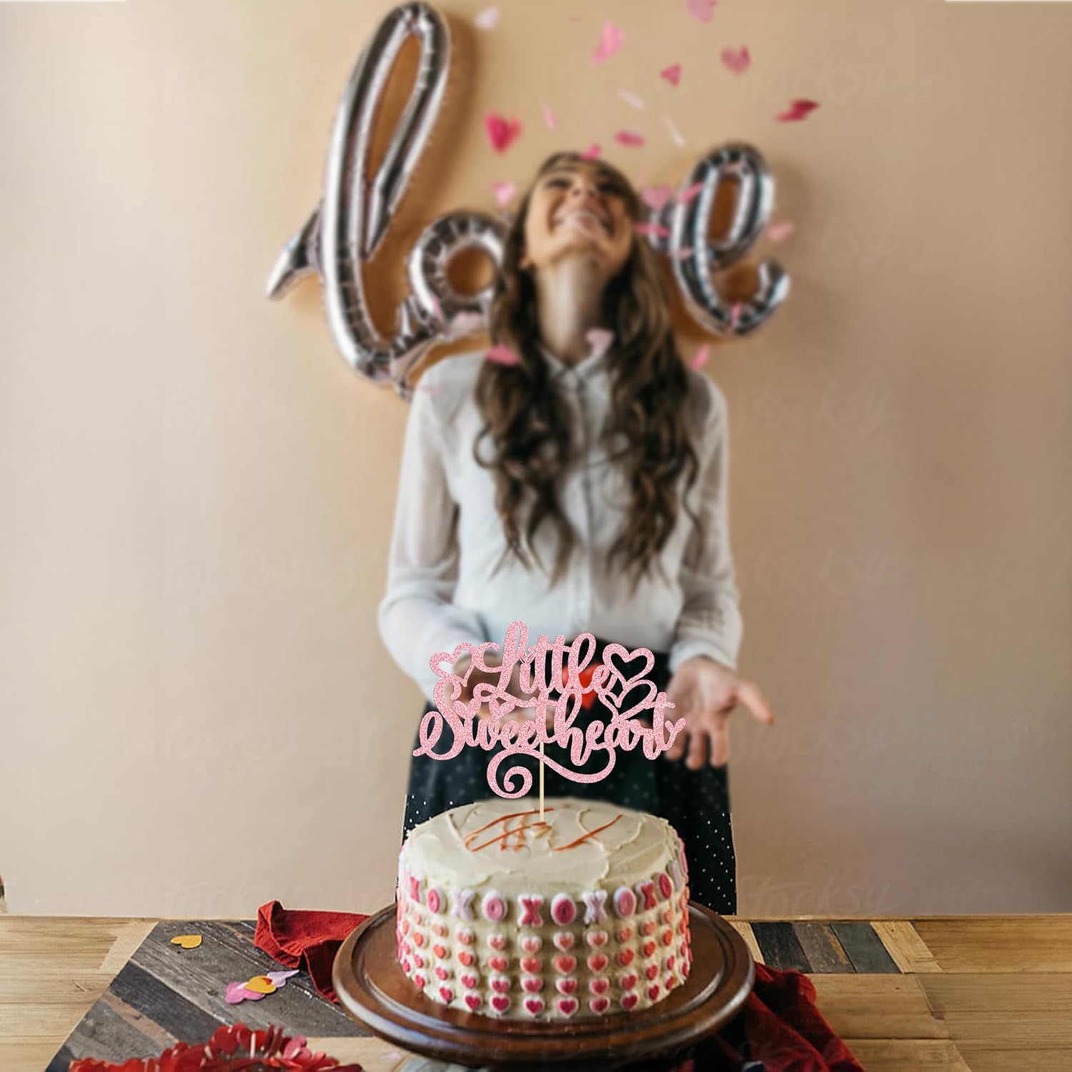 1 Pieza De Decoración De Pastel De Corazón Con Purpurina Roja Para El