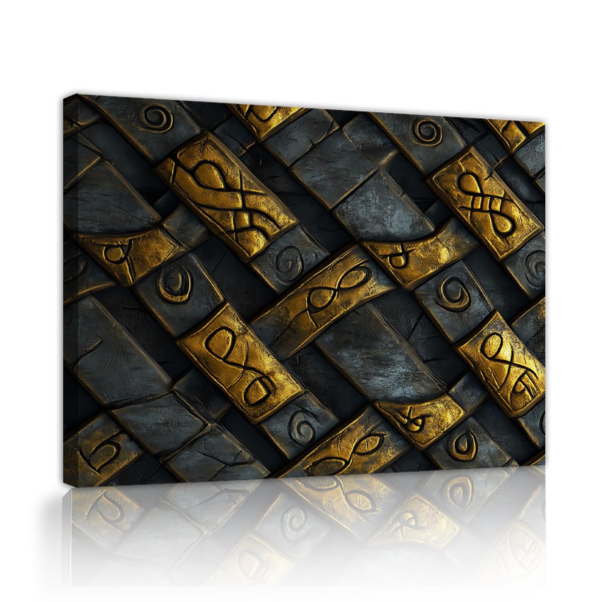 Via Vela Art mural en toile runique viking ancienne affiche de mythologie nordique peinture murale abstraite or en métal noir peinture murale pour la caverne de l’homme décor murale du bureau 50x60cm