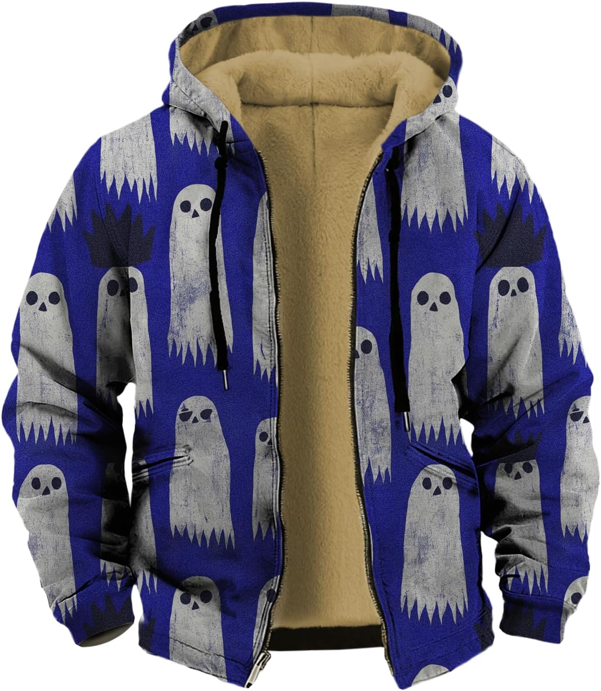 Mens Unique Print Sherpa Fleece Lined Full-Zip Jacket Big and Tall Retro Ethnic Winter Daily Coat