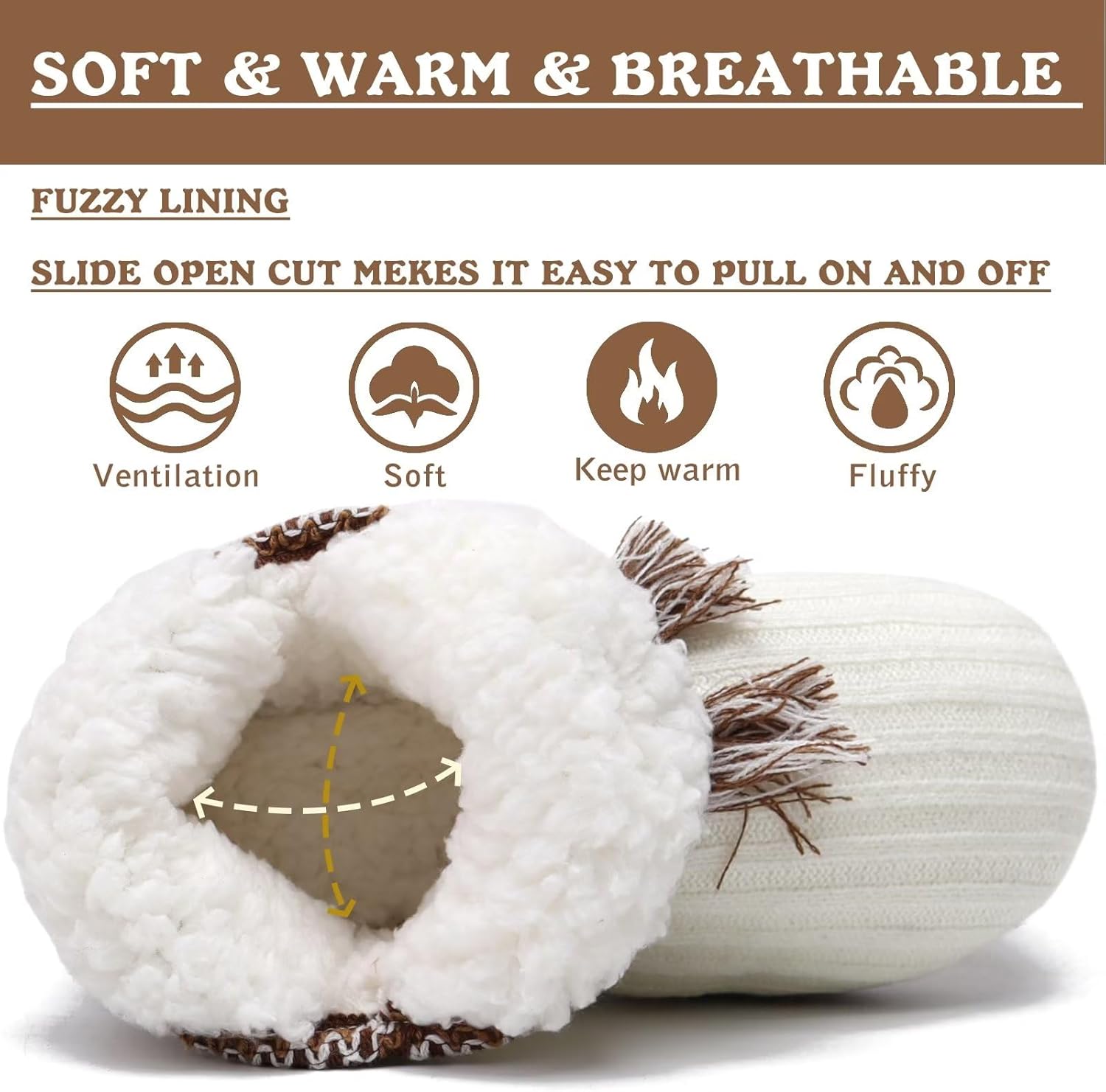 GPOS Women's Faux Cashmere Knit House Slipper Booties Cotton Quilted Warm Indoor Ankle Boots - Image 4