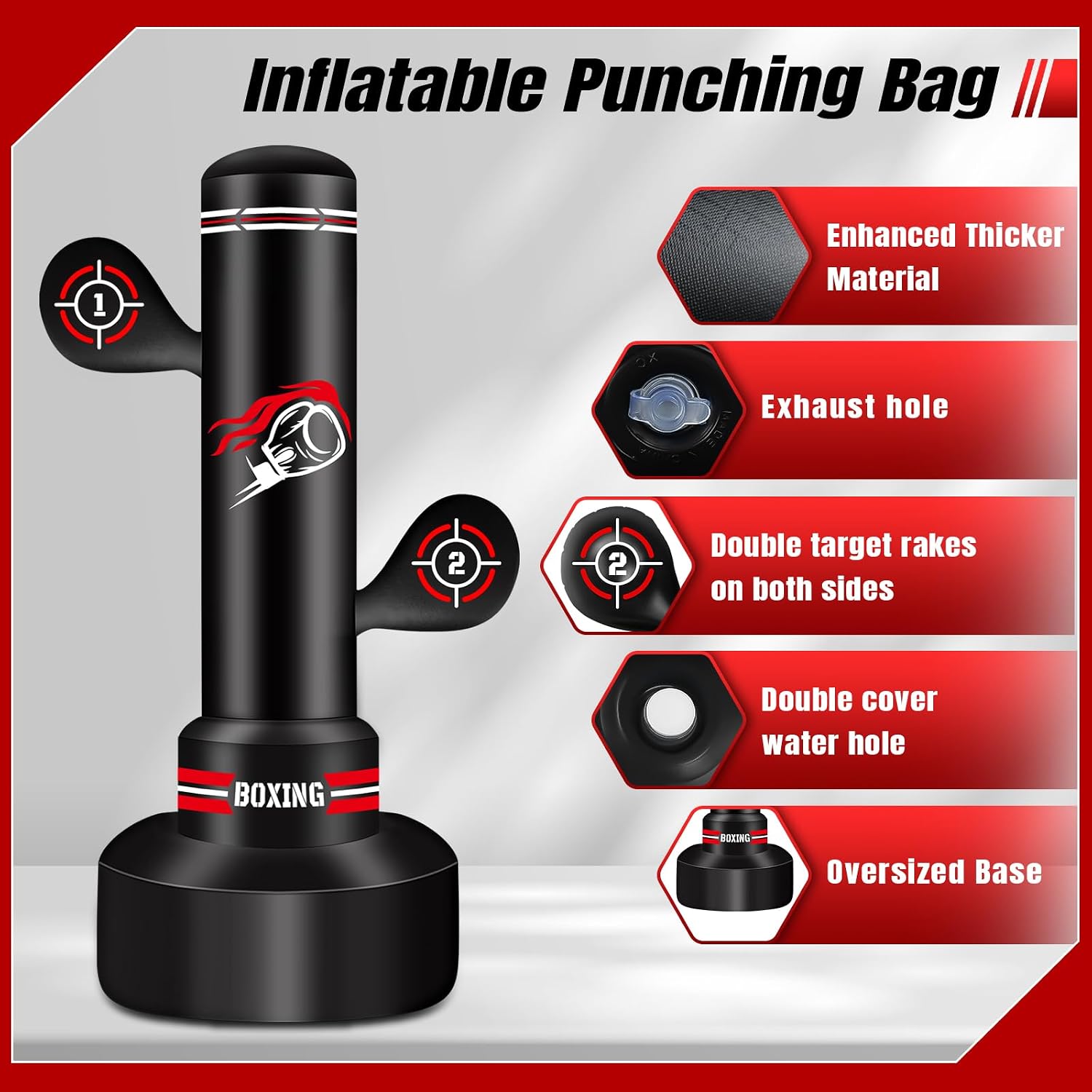 Upgraded Heavy Freestanding Punching Bag for Adults Teens, 70” Standing Punching Bag Kicking Bag Heavy Bag, Women Men Kickboxing Bags for Training MMA Fitness Home Gym thumbnail