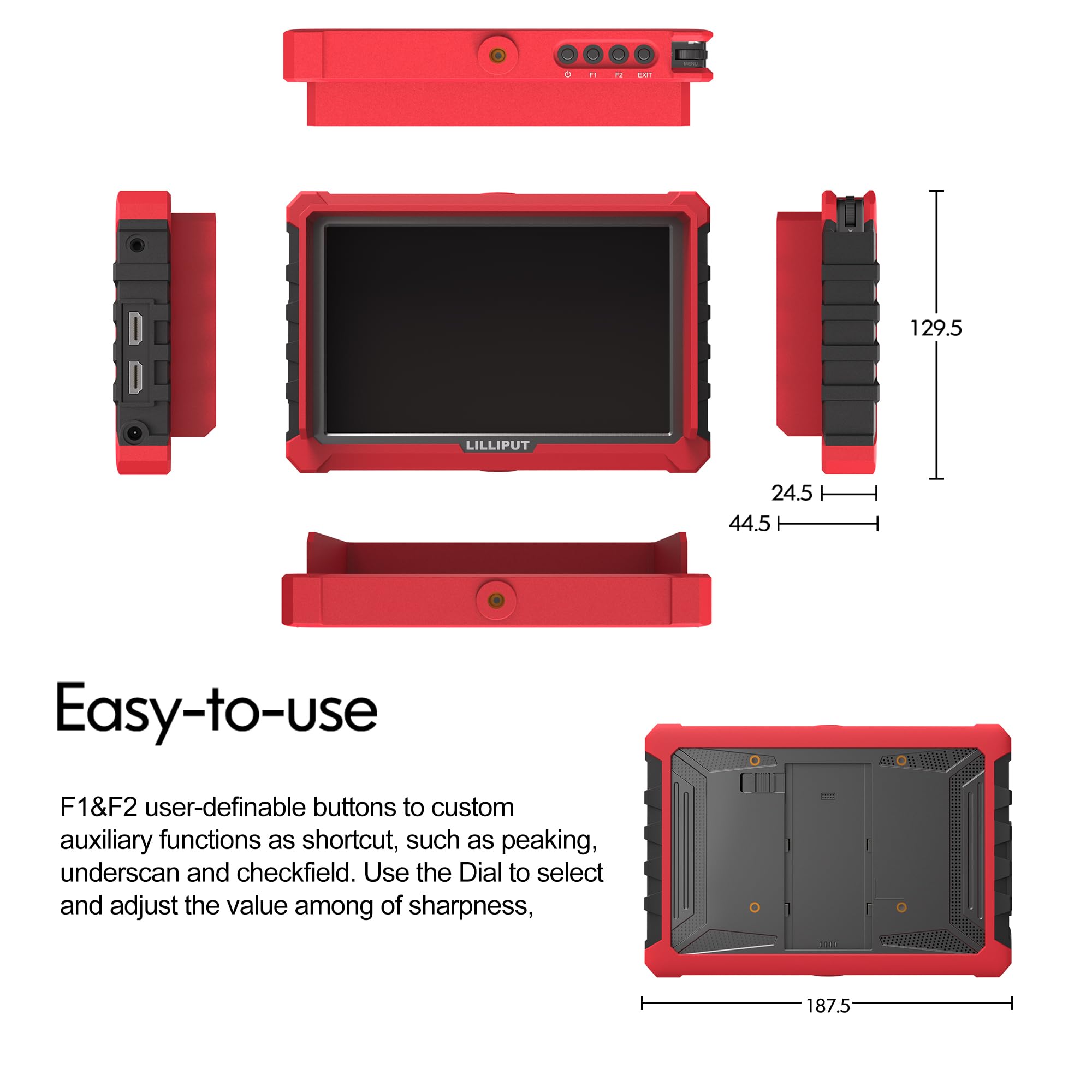 LILLIPUT A7S Moniteur de caméra sur écran de 17,8 cm 1920x1200 FHD IPS, Moniteur de champ pour appareil photo 4K24 avec entrée HDMI 1.4 et boucle/ 3G-SDI Moniteur de champ sur caméra