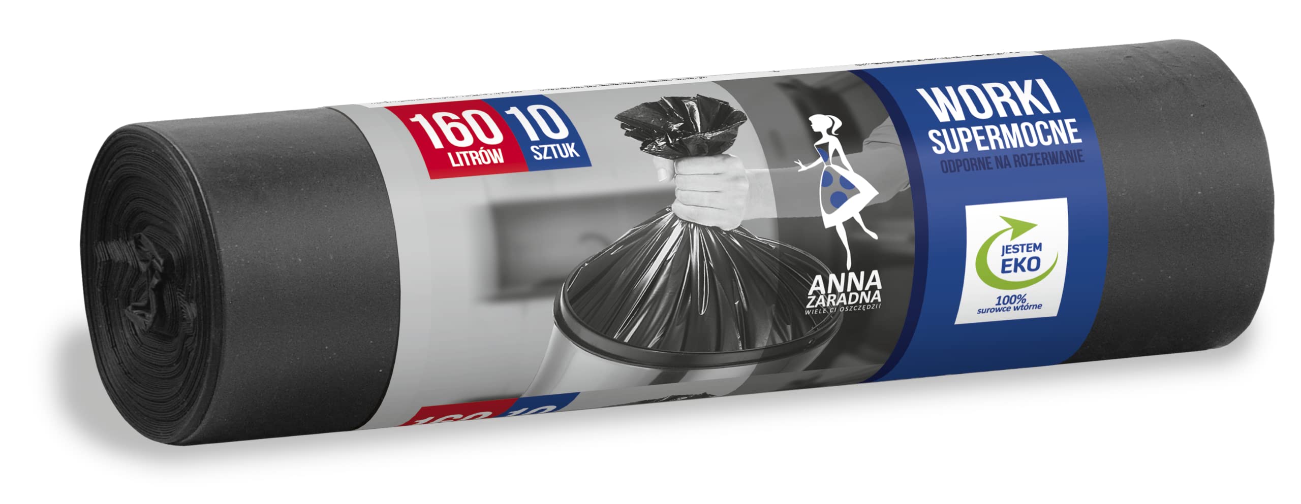 ANNA ZARADNA ST-AZ-001989 Rubbish Bags Tear-Resistant Super Strong 160 L | Pack of 10 | Rubbish Bags for Household Waste Office Made of Thick LDPE Regranulate Film Colour: Black, 160 L