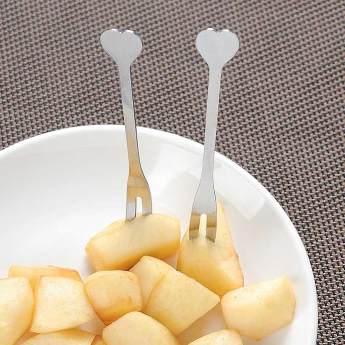5pcs Fruit Forks, 2 Prong Stainless Steel Heart Shape Mini Dessert Set