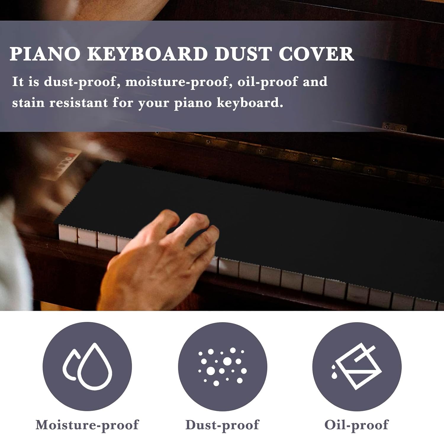 Linkidea Piano Keyboard Anti Dust Key Cover, Fabric Key Cover Cloth Soft Dustproof for 88 Keys Acoustic & Digital Piano and Electronic Keyboard (Classic Black)