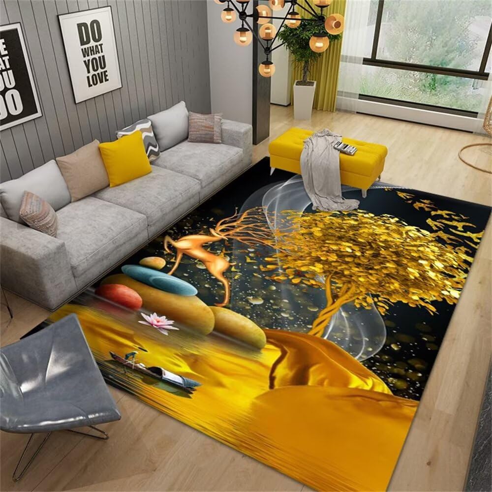 Tapis de salon jaune 200x280cm lavable en machine pour chambre