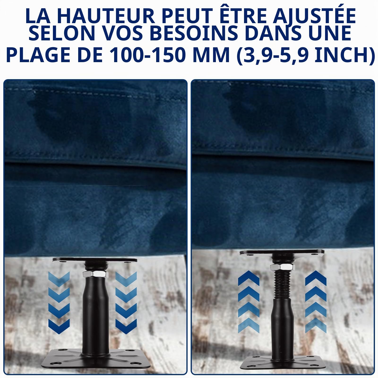 AKOLAFE Lot de 4 Pied de Poteau Reglable 100 à 150 MM Support de Poteau Reglable Support Poteau Bois Galvanisé avec Vis 75 x 95 mm Embase Pied de Poteau Vissé pour Terrasses, Abris, Gazebos