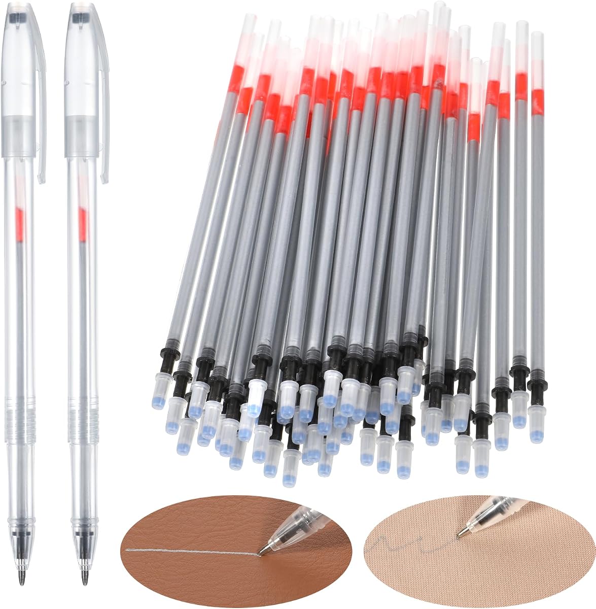22 Pcs Leather Marking Pen Leather Pens for Fabric with 20 Refills 2 Pcs Silver Fabric Markers Pen Set Temporary Clothes Marking Pens for Sewing DIY Dressmaking Quilting Supplies Shoes Bag Making