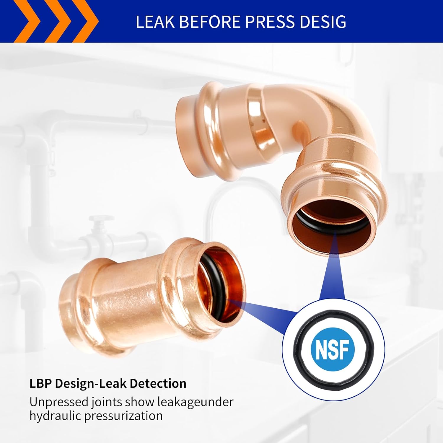 (Znkiok) 3/4" Press Fittings,5Pcs 3/4" Press Coupling No Stop And 5Pcs 3/4" Press 90 Degree Long Radius Elbow For Copper Tube Connection,Zero Lead,UPC,NSF/ANSI61.