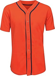 ILTEX Adult & Kids Baseball Jersey Plain Button Down T-Shirt Blank Team Sports Uniforms (Y-Medium, Orange/Navy)