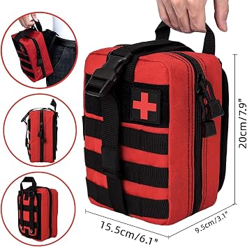 First Aid Molle Pouch EMT Pouch Detachable Tactical Medical Bag for Outdoor Activities with Shear (Red)