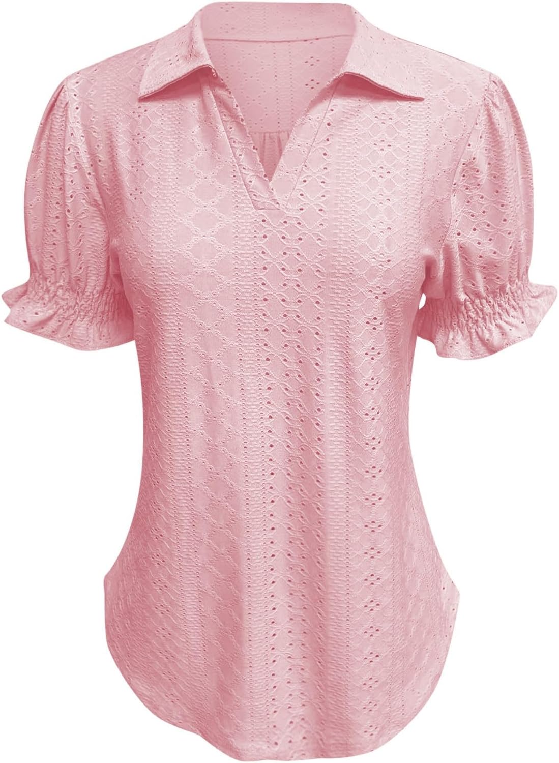 Womens Puff Short Sleeve Tops 2025 Summer Blouses Dressy Casual Eyelet Embroidery Trendy V Neck Business Work T Shirt