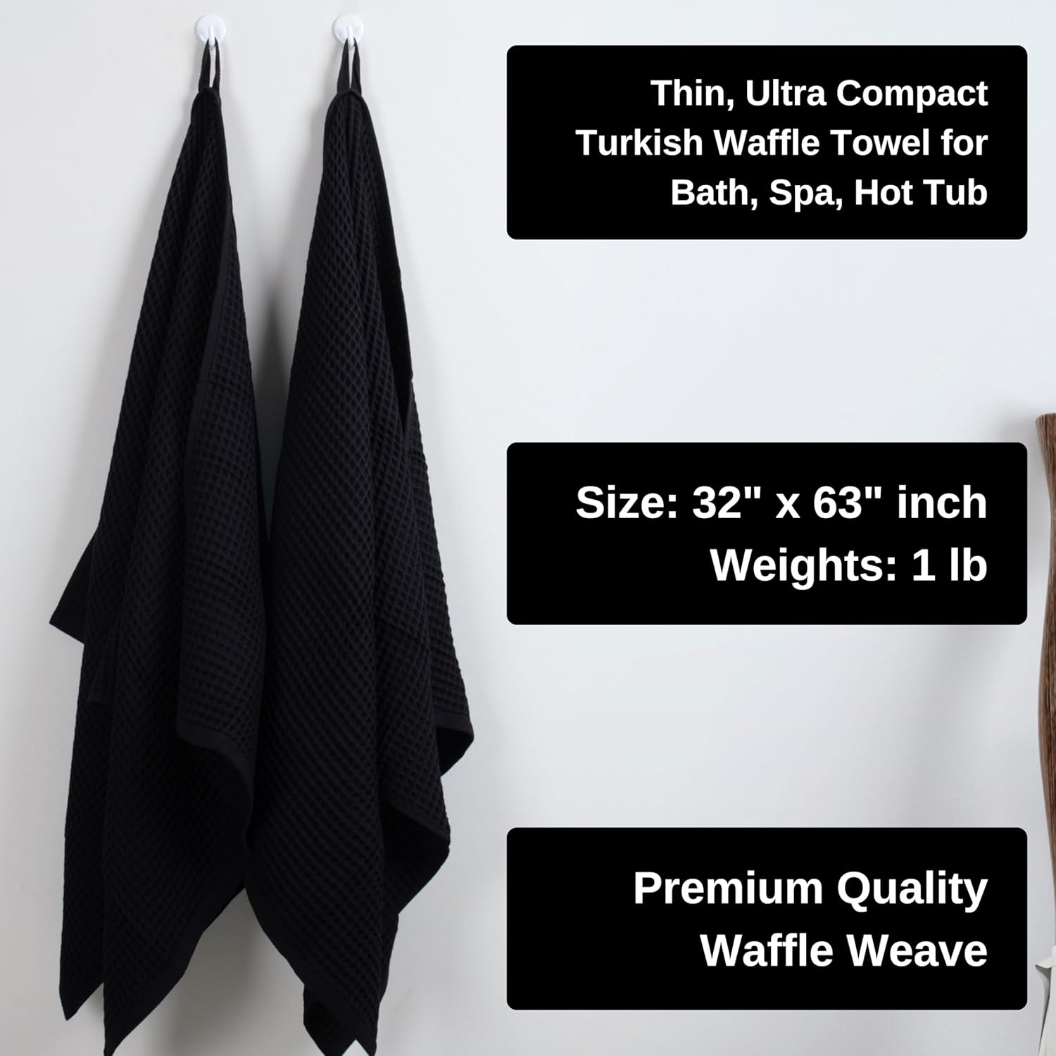 PÜSKÜL Premium Waffle Bath Towels Set of 2 - Organic 100% Turkish Cotton Bath Towel - Quick Dry, Absorbent, Light, Thin, 32x63 Large Waffle Towels for Bathroom (Black Bath Towels - Pack of 2) - Image 5