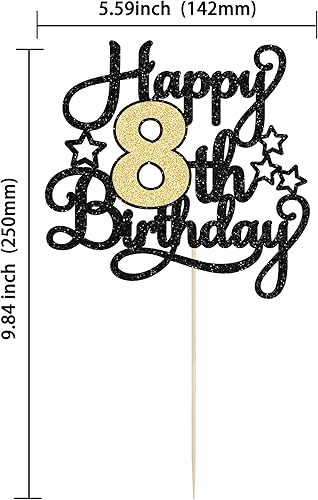 Miniatura 2 de 1 pieza de decoración de pastel de cumpleaños número 8 con purpurina para decoración de pastel de cumpleaños de 8 años, decoración de pastel de