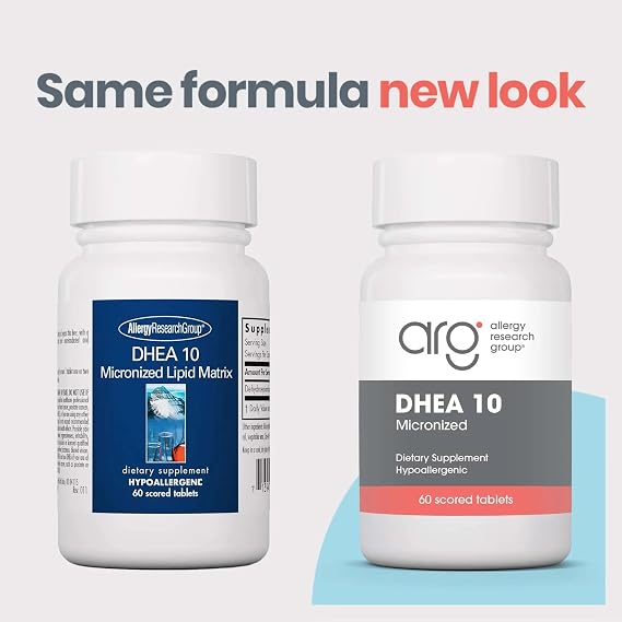 Allergy Research Group ARG DHEA 10 Micronized Lipid Matrix - Supports Hormone Balance & Brain Function - Delivers 10 mg DHEA - Micronized & Plant Sourced - Hypoallergenic - 60 Servings - 60 Capsules