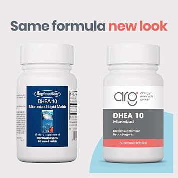 Allergy Research Group ARG DHEA 10 Micronized Lipid Matrix - Supports Hormone Balance & Brain Function - Delivers 10 mg DHEA - Micronized & Plant Sourced - Hypoallergenic - 60 Servings - 60 Capsules